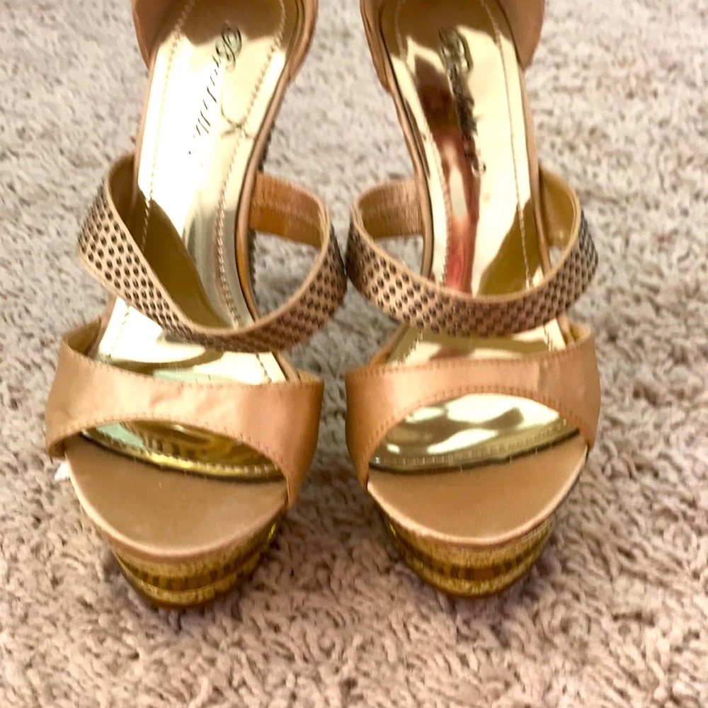 Golden platform hematite embellished heels